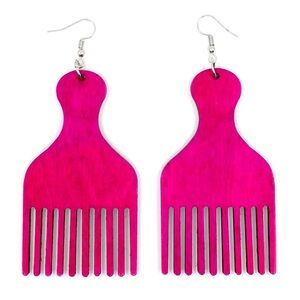 Hot Pink Afro Pick Comb-Shaped Earrings